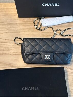 Chanel Quilted Caviar Leather Mini Flap Bag sunglasses case - Black Gold GHW